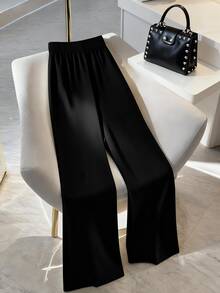 SHEIN Tall CURVE Plus Size Women's Tall Commuter Style Colorblock Design Black And White Split Straight Leg Pants Fall - Black and White - View 2