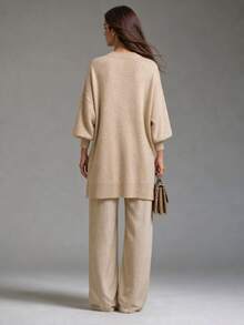 Wandoria Sweater Rajut Lengan Panjang Gaya Prancis Model Longgar Sedang untuk Wanita, Model Baru Musim Gugur, Kerah Bulat, Bordir Bunga, Modis, Panjang Sedang, Serbaguna untuk Perjalanan Sehari-hari. - Aprikot - View 2