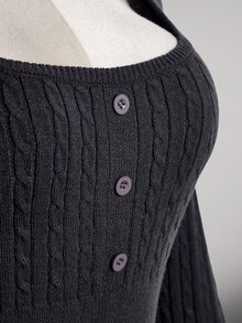 SHEIN ICON 大尺碼方領復古 Y2K 粗針編織收腰 A 字洋裝，返校穿搭，秋季冬季洋裝 - 灰色 - 查看 8