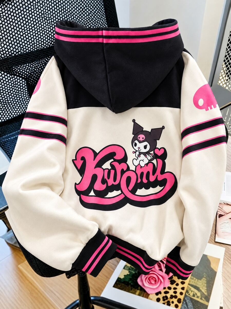 HELLO KITTY AND FRIENDS | SHEIN Tween Girl Letter Cartoon Pattern Hooded Casual Daily Long Sleeve Sweatshirt Autumn Winter - Multicolor - View 1