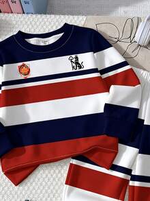 Baby Boy Striped Crew Neck Long Sleeve Sweatshirt And Sweatpants Casual Set - Multicolor - View 8