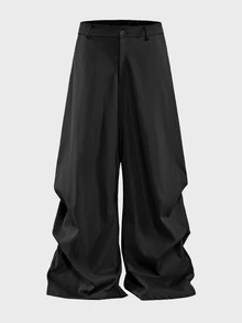 AXEPEAK Men's Fashion Versatile Solid Color Wide Leg Pants - Black - View 2