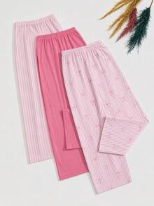 SHEIN 3PCS Plus Size Sleep Bottoms - Pink - View 3