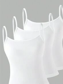 SHEIN Tween Girls 3pcs White Spaghetti Strap Cami Top,Soft Fabric,Minimalist Summer Basic School Style Innerwear For Daily Outings, Casual - White - View 8