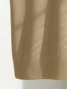 SHEIN Women's Simple Solid Color Turndown Collar Short Sleeve Casual Fitted Knit Top, Versatile For Spring And Summer - Apricot - View 7
