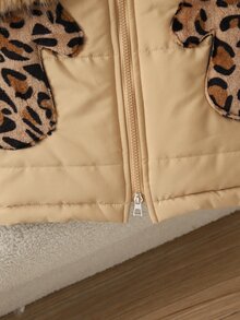 SHEIN Elladie kids 青少年女孩加厚外套，卡其色，休閒版型，秋冬保暖，時尚百搭，冬季，連帽，拉鍊，寬鬆，厚實，日常穿著，街頭風，秋季 - 卡其色 - 查看 9