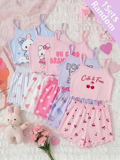 [Randomly Sent 1 Set]Tween Girls Pajamas Summer New Fashion Cute ...