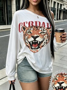 Rovax 女款豹紋不對稱領上衣 - 彩色 - 查看 1