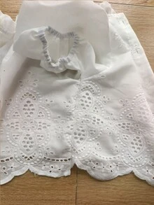 SHEIN Tween Girls 2pcs/Set Children's All White Summer Tea Party Holiday Wedding Korean Fashion Cute Western Short Sleeved Mori Style Top Mini Skirt - White - View 4