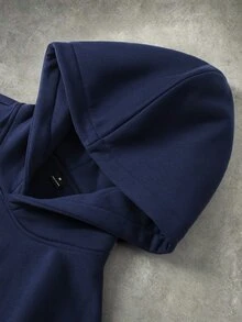 STYNVO 男士字母印花長袖口袋休閒連帽衫 - 藏蓝色 - 查看 5