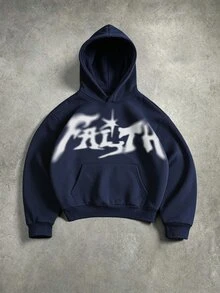 STYNVO 男士字母印花長袖口袋休閒連帽衫 - 藏蓝色 - 查看 1