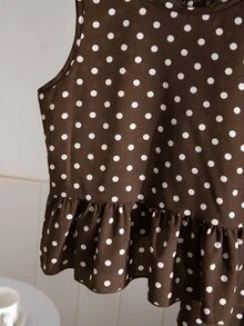 SHEIN Sparklyn طقم بناتي للمراهقات 2 قطعة/مجموعة، كاجوال للعطلات والتنقل اليومي، توب بدون أكمام بياقة دائرية وحافة مكشكشة بطبعة نقاط بولكا، مع بنطال طويل فضفاض، صيفي - متعدد الألوان - مشاهدة 8