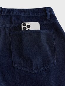 AXEPEAK Men's Gourd Buckle Decor Washed Vintage Long Pants - Blue - View 7