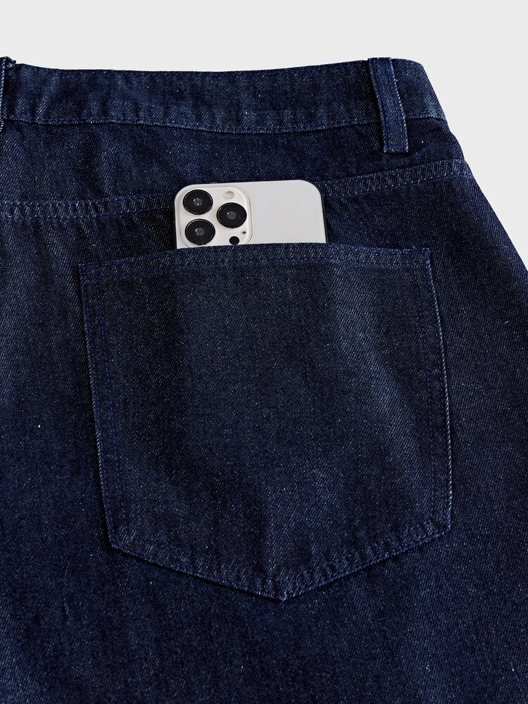 AXEPEAK Men's Gourd Buckle Decor Washed Vintage Long Pants - Blue - View 7