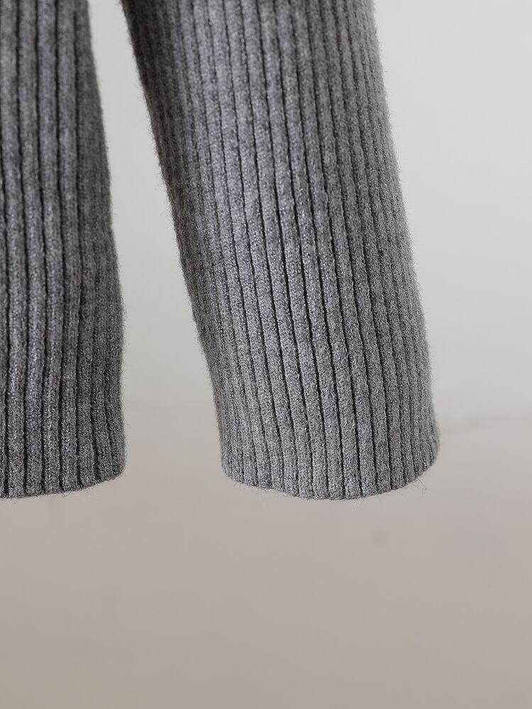 Young Girl Cute Minimalist Grey Angel Wings Decor With Bow Embroidery Craft Mid-Neck Knitted Sweater Inner Layer Top Slim Fit Versatile Elegant Girls Cute Knitted Long Sleeve Sweater Soft Comfortable Daily Wear Outings Travel Scenes Holiday Autumn/Winter - Grey - View 7