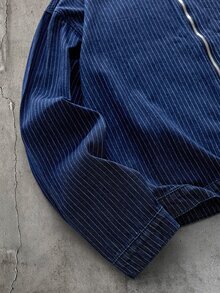 CalleClaro 男士條紋拼接刺繡水洗夾克 - 藍色 - 查看 5