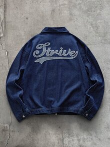 CalleClaro 男士條紋拼接刺繡水洗夾克 - 藍色 - 查看 2