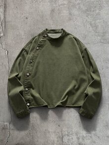 AXEPEAK Men's Washed Applique Embroidery Fashion Jacket - Army Green - View 2