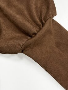 Balvessa Coffee Brown Solid Color Suede Batwing Sleeve Open Front Casual Autumn/Winter Women's Lightweight Jacket - Coffee Brown - View 6