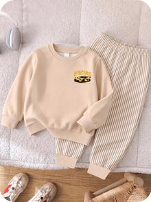 Young Boys Loose Sports Casual Comfortable Long Sleeve Sweatshirt & Pants 2pcs Set, Suitable For Autumn/Winter, Classic Cool Racing Car Graphic Print, Handsome Text Graphic Print - Multicolor - View 4