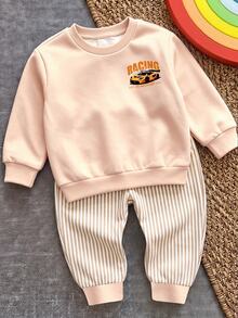 Young Boys Loose Sports Casual Comfortable Long Sleeve Sweatshirt & Pants 2pcs Set, Suitable For Autumn/Winter, Classic Cool Racing Car Graphic Print, Handsome Text Graphic Print - Multicolor - View 5