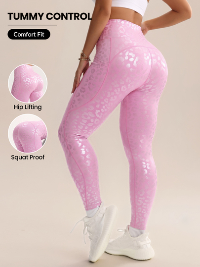 SHEIN Rhythm Era سراويل يوغا رياضية بخياطة/طباعة حرفية/خصر عالي للتحكم في البطن/مريحة/متعددة الاستخدامات/رياضة اللياقة البدنية/الجري في الهواء الطلق/ركوب الدراجات/موضة مثيرة/