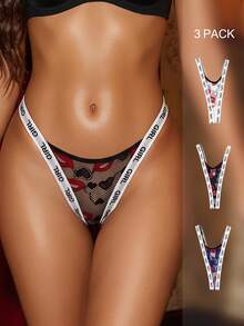 Divavoom Set 3 Potong Celana Dalam Thong Wanita Seksi dengan Desain Huruf dan Renda Bibir Merah - MultiWarna - View 3