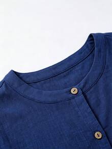 Linhara CURVE Plus Size Woven Casual Office-Style Autumn Shirt - Navy Blue - View 5