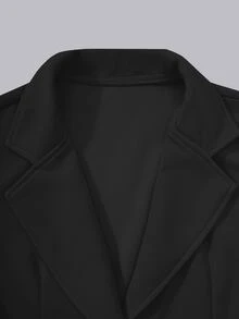SHEIN 青少年女孩秋季套裝 2件/套 黑色正式西裝外套套裝，時尚單排扣西裝搭配蝴蝶結裝飾與寬腿長褲 - 黑色 - 查看 9