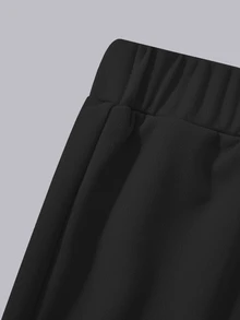 SHEIN 青少年女孩秋季套裝 2件/套 黑色正式西裝外套套裝，時尚單排扣西裝搭配蝴蝶結裝飾與寬腿長褲 - 黑色 - 查看 8