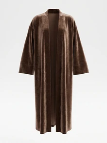 Celisse Women's Brown Velvet Wide Sleeve Muslim Abaya, Regular Fit Spring/Autumn Jacket, Elegant & Luxurious Commuter Style - Brown - View 5