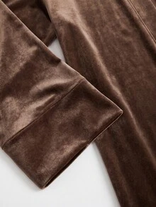 Celisse Women's Brown Velvet Wide Sleeve Muslim Abaya, Regular Fit Spring/Autumn Jacket, Elegant & Luxurious Commuter Style - Brown - View 4