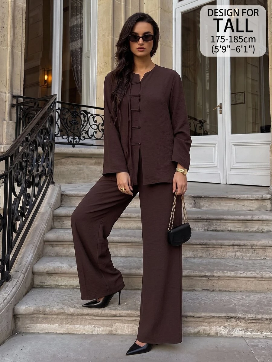 SHEIN Tall 2026秋冬新款音樂節復活節聖帕特里克節西式新中式盤扣 - 棕色 - 查看 1