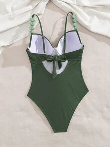 Swim Chiccia 1pc Solid Color Push Up Padded Swimsuit With Underwire, Elegant For Beach, Pool Party - Army Green - View 7