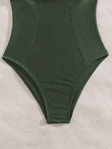 Swim Chiccia 1pc Solid Color Push Up Padded Swimsuit With Underwire, Elegant For Beach, Pool Party - Army Green - View 4