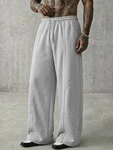 AXEPEAK Men's Casual Vacation Loose Sports College Style Handsome Versatile Patchwork Sweatpants - Grey - View 1