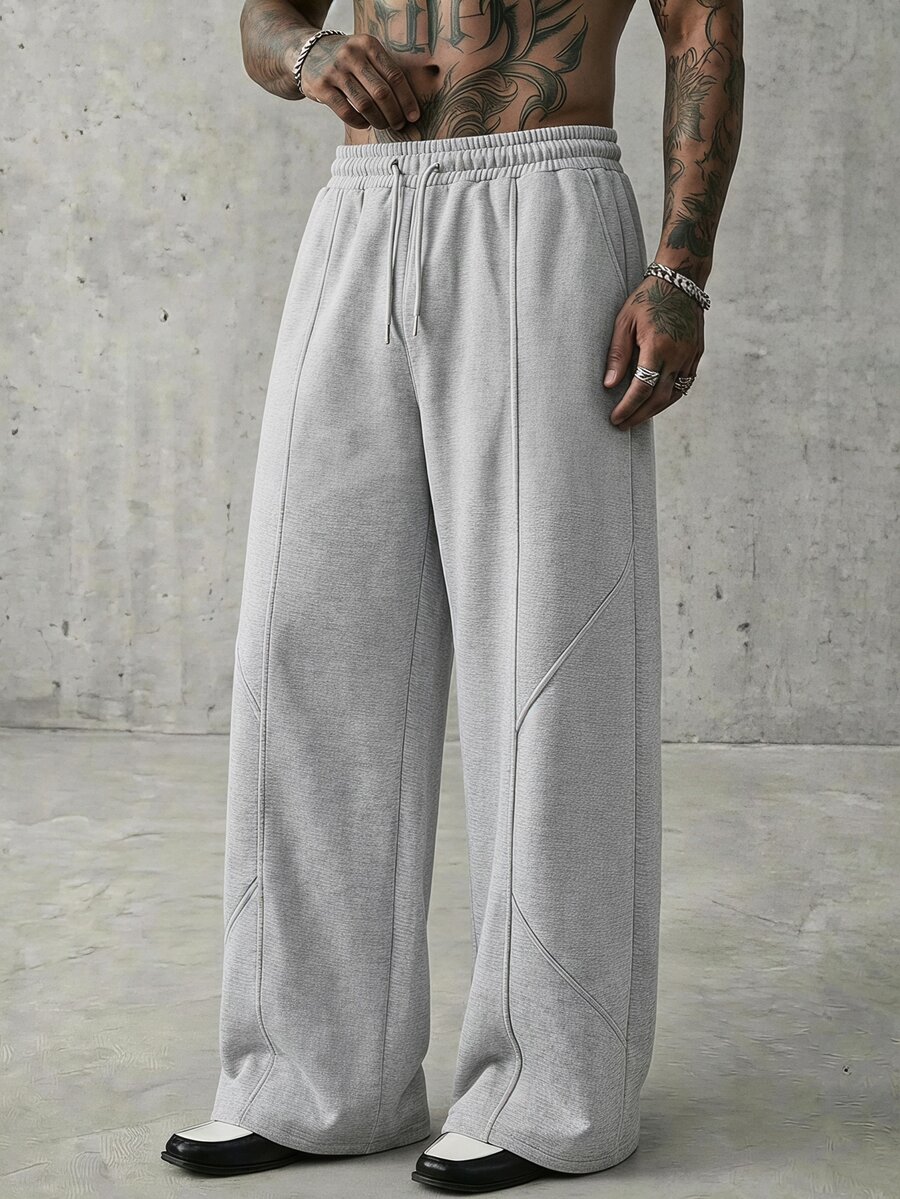 AXEPEAK Men's Casual Vacation Loose Sports College Style Handsome Versatile Patchwork Sweatpants - Grey - View 1