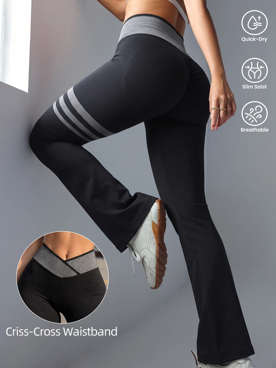 StreetHx Women's Colorblock Asymmetric Waist Flare Leggings - Black - View 1