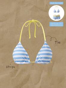Elavelle Women's Spring/Summer Random Print Halter Bikini Top Beach Swim Light Blue Coastal Chic - Multicolor - View 1