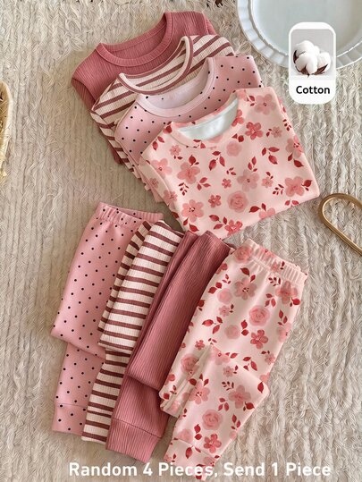 Young Girl Casual Soft Skin-Friendly Comfortable Sweet Pastoral Bohemian Ditsy Floral Long Sleeve Long Pants Loungewear Set, Suitable For Autumn/Winter, Snug Fit, New Season New Style, Chill Chill, Girly Sweet, Snug Fit