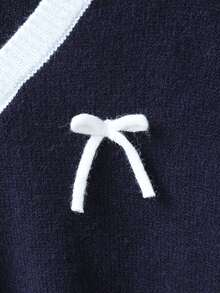 Tween Girls' Autumn/Winter Fashion Pattern Jacquard Knit Sweater Long Sleeve Pullover & Long Pants Set - Navy Blue - View 4