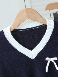 Tween Girls' Autumn/Winter Fashion Pattern Jacquard Knit Sweater Long Sleeve Pullover & Long Pants Set - Navy Blue - View 6