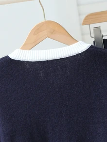 Tween Girls' Autumn/Winter Fashion Pattern Jacquard Knit Sweater Long Sleeve Pullover & Long Pants Set - Navy Blue - View 3