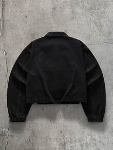 FeverCity Men's Washed Turn-Down Collar Long Sleeve Snap Button Jacket - Black - View 3
