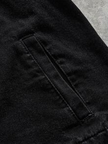 FeverCity Men's Washed Turn-Down Collar Long Sleeve Snap Button Jacket - Black - View 7
