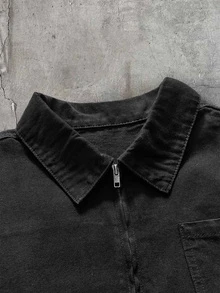 AXEPEAK Men's Washed Black Zipper Long Sleeve Top - Black - View 4