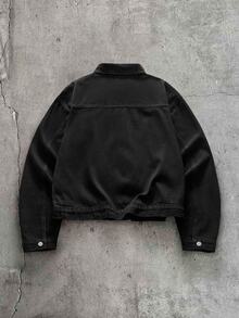 AXEPEAK Men's Washed Black Zipper Long Sleeve Top - Black - View 2