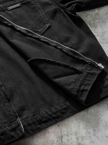 AXEPEAK Men's Washed Black Zipper Long Sleeve Top - Black - View 7