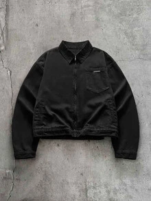 AXEPEAK Men's Washed Black Zipper Long Sleeve Top - Black - View 1
