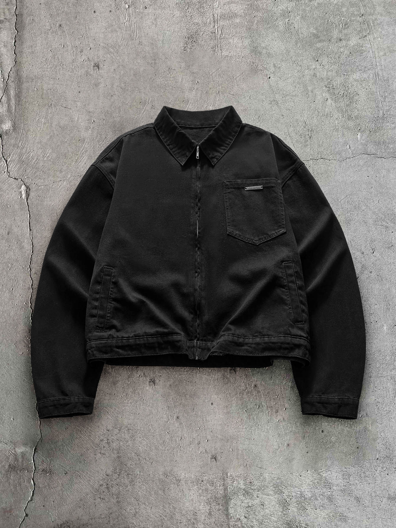 AXEPEAK Men's Washed Black Zipper Long Sleeve Top - Black - View 1
